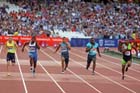 100 metres B race, from left to right: Andrew Robertson, Joel Fearon, Adam Gemili, Harry Aikens-Aryeetey and Mark Lewis-Francis,  2013 IAAF Diamond League, Sainsbury's Anniversary Games, Queen Elizabeth Olympic Park, London.